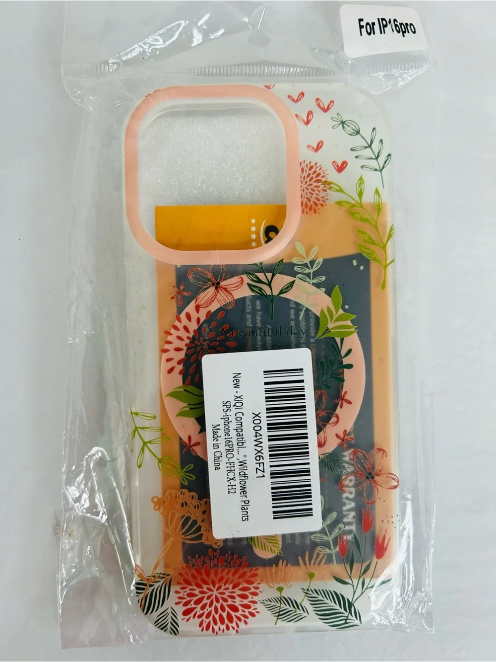 Floral Clear Phone Case for iPhone 16 pro with Pink Floral Pattern